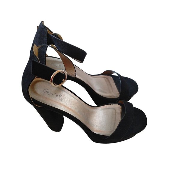 Qupid Women's Black Ankle Strap Block High Heel Sandals READ - Picture 2 of 7
